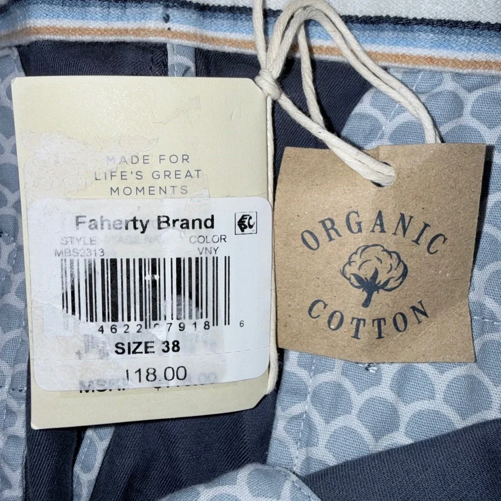Faherty Mens 38 Waist‎ Island Life Shorts Navy Blue Organic NWT